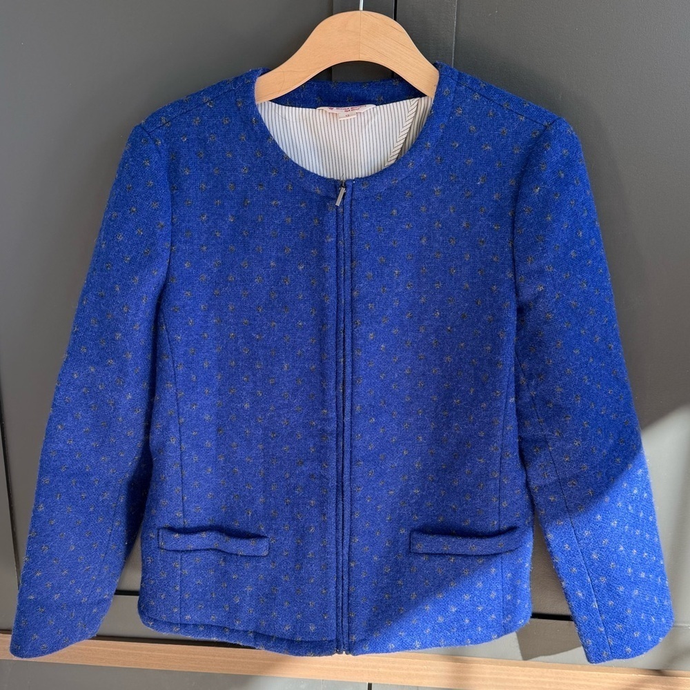 Brooks Brothers| Luxury Red Fleece Blue Wool Jacket Blazer Grey Dot Detail | 12